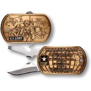 US Army Warrior Ethos Dog Tag Pocket Knife  Sports 