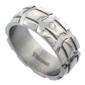 Titanium 8mm Dome Wedding Band Ring Carved Truck Tire Pattern Polished 