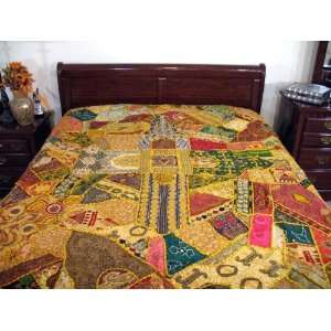  Yellow Indian Bedding Moti Coverlet Bedspread Tapestry 
