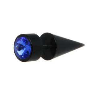  0 Gauge Black Blue Gem Fake Taper Ear Plug Jewelry