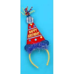  Happy Birthday Cone Hat Headband   Red 