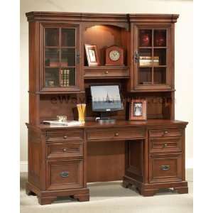  Warm Cherry Executive Home Office Credenza and Hutch 