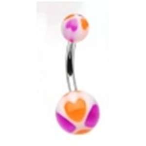   Ring with Purple and Orange Uv Heart Print Balls 