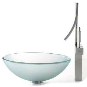  Frosted Glass Vessel Sink and Millennium Faucet C GV 101FR 