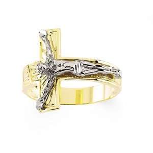 R43001 14K Yellow Gold/White Ring Tt Mens Crucifix Ring 