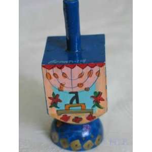  Wooden Dreidel with Wood Stand Hand Painted by Yair 