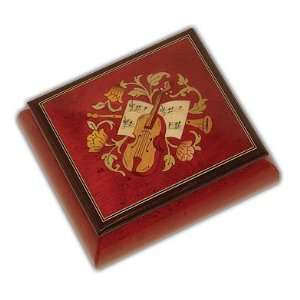  Stunning Small Music Box Wine Red with Instrumental Inlay 