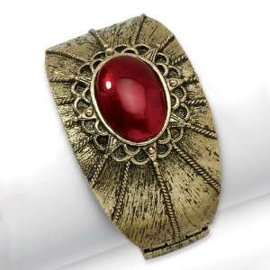   1928 Boutique Brass tone Red Crystal Hinged Cuff Bangle 1928 Jewelry