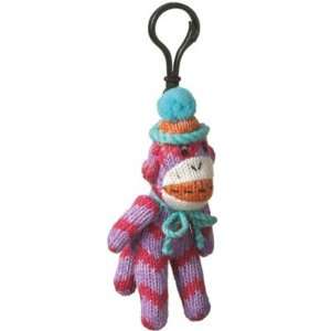  Sock Monkey Plush Toy Clip ons   Purple Monkey with Red 