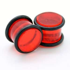  Red Acrylic Plain UV Double O Ring Ear Gauges Plugs ~ 5/8 