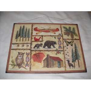  Joys of Camping Wooden Lodge Decor Sign Bears Cabin Canoes 
