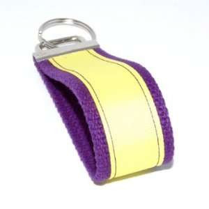  Yellow Stripe 6   Purple   Fabric Keychain Key Fob Ring 