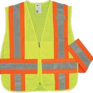 Safety Vest, ANSI Class 2, Color Green, Mesh, DOT Style Adjust Velcro 