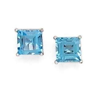  14k White Gold & Blue Topaz Square Stud Earrings Jewelry