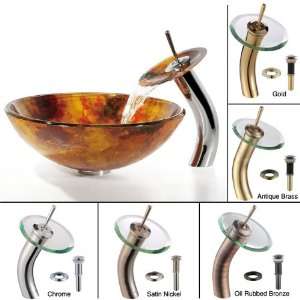 Kraus C GV 421 12mm 10CH Amber Glass Vessel Sink and Waterfall Faucet 