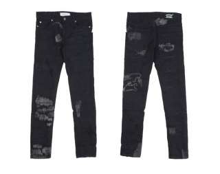 Mens Premium Mens Stone Washed Vintage Skinny Rip Damaged Washing 