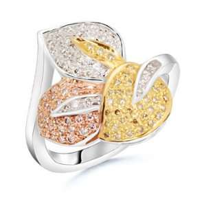  Round Diamond Three Leaf Designer Ring in 18k White Gold 
