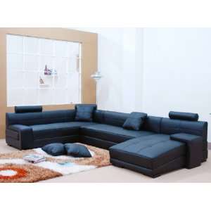  Urbano Black Full Leather Sectional Sofa Set   RSF