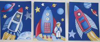 SPACE PLANETS ROCKETS STARS SPACESHIP KIDS CHILDREN ART  