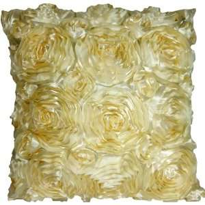  Decorative 3D Rose Floral Throw Pillow Cover 17 Cream 