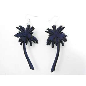  Evening Blue 3D Palm Tree Wooden Earrings GTJ Jewelry