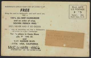 RARE McDonalds Fast Food 1950s Orig Postcard California  