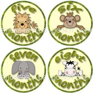 Monthly Baby Onesie Stickers Girl Boy Zoo Jungle Animal  