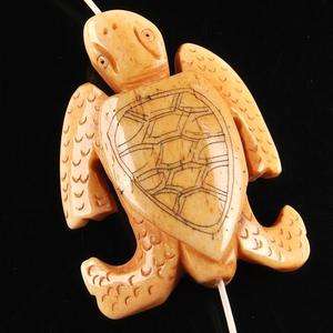 G0217 Carved ox bone turtle pendant bead  