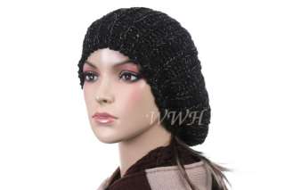 Cute Shimmery beret beanie Cap Hat Winter Knit be478d  