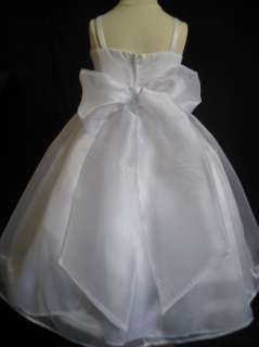 WHITE on WHITE ORGANZA BOW FLOWER GIRL DRESS 2T 3T 4T 5 6 7  