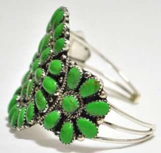 Navajo Green Turquoise Cluster Sterling Silver Cuff Bracelet   Juliana 