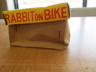 Vintage Wind Up Mechanical Toy Rabbit on Bike in box  