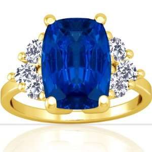 18K Yellow Gold Cushion Cut Blue Sapphire Ring With Sidestones (GIA 