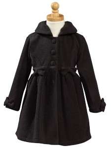 Lito Girls Black Fleece Coat Trimmed with Bows at Waist and on 