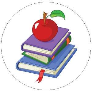   BOOKS AND APPLE #10   1 STICKER / SEAL LABELS~ COLOR LASER  