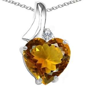   Gold Genuine Heart Shape Citrine and Diamond Pendant(Metalyello