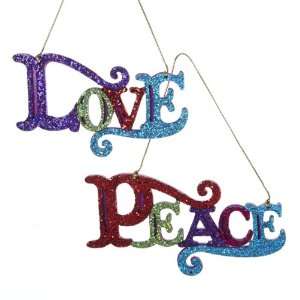   Power Multi Colored Glitter Love & Peace Christmas Ornaments 3.25