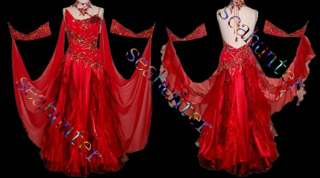 Hot Red Ballroom Party Standard Waltz Tango Dance Dress US12  