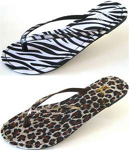 Womens Animal Print Flip Flops Leopard Zebra Flats Shoes Beach Sandals 