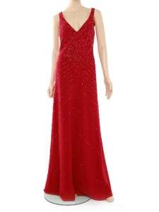 Beaded Cut Out Chiffon Evening Gown Formal Dress Red  