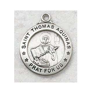 Sterling Silver St. Thomas Aquinas Medal Round with 20 Rhodium Chain 