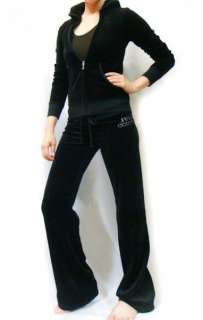 NWT Juicy Couture JC Logo Embellished Patch Velour Black Hoodie Pant 
