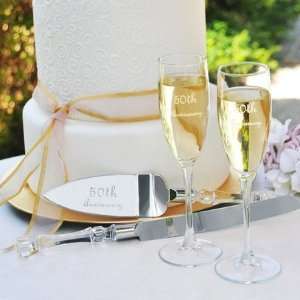   50th Wedding Anniversary Flutes & Cake Server Set Health & Personal