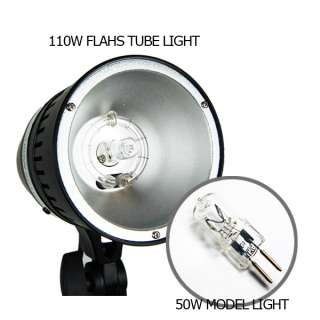 Holds 1 of 5500K 110W Circular Flash Tube and 1 of 50W Model Light