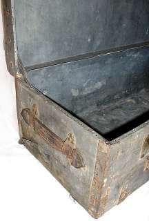FRENCH ARMY TRUNK CAPTAIN 3rd COLONIAL ARTILLERY PEWTER LINED CANVAS 