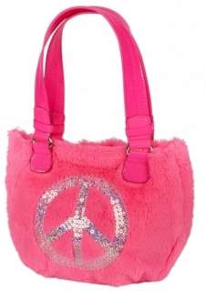 NWT Justice Girls Neon Pink Fur Silver Sequin Peace Handbag Bag Purse 