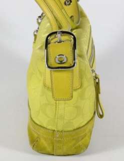 Coach Neon Lime Green Signature Canvas Shoulder Handbag Purse Bag 9363 