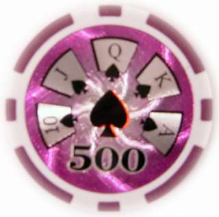 500 14g REAL CLAY HIGH ROLLER POKER CHIPS W/ CASE, HR  