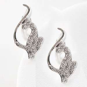  Silver Plated Clear Crystal Persian Cat Earrings 