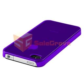 Purple Slim Fit Back Rear Case Cover+LCD Pro+3.5mm Cable For iPhone 4 